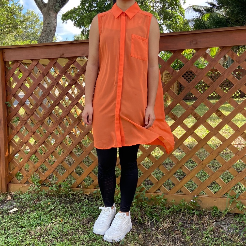 Lush Orange Sheer Mid Thigh Length Top!